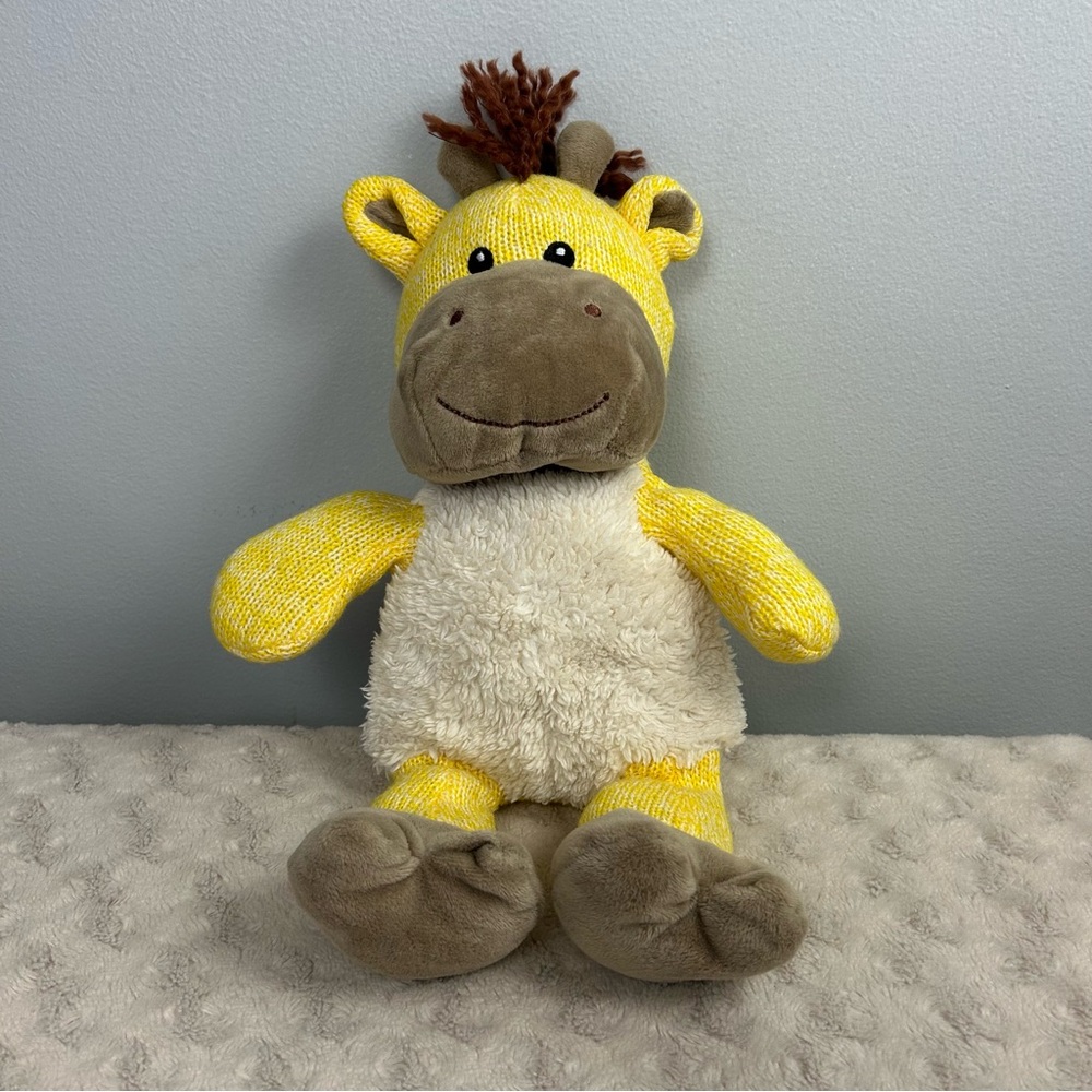 Spark Create Imagine Yellow Giraffe Plush Stuffed Animal Rattle Brown Tan Knit